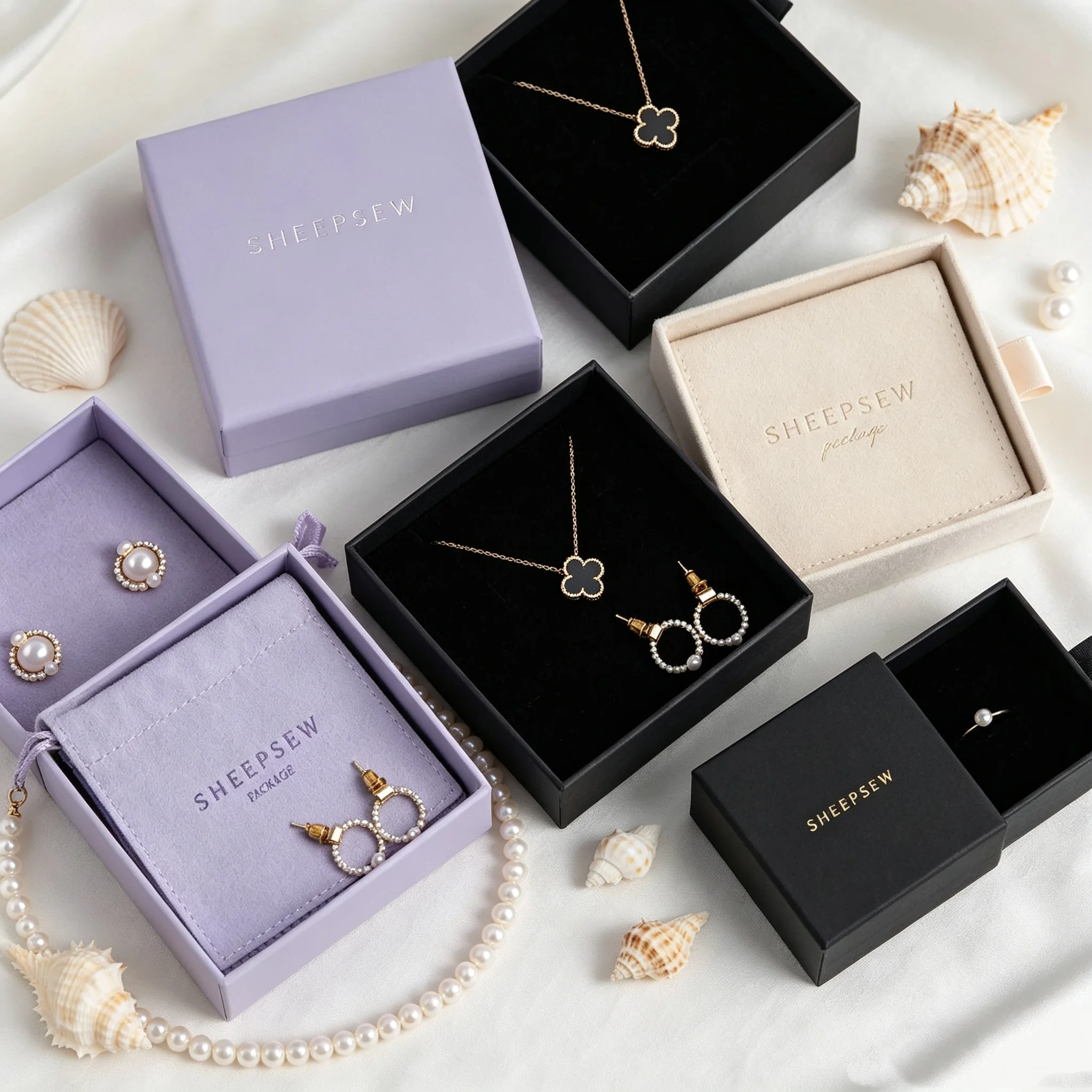 SHEEPSEW Wholesale Lid & Base Sliding Drawer Paper Jewelry Boxes Custom Embossed Logo Bulk Gift Packaging For All Fine Jewelry
