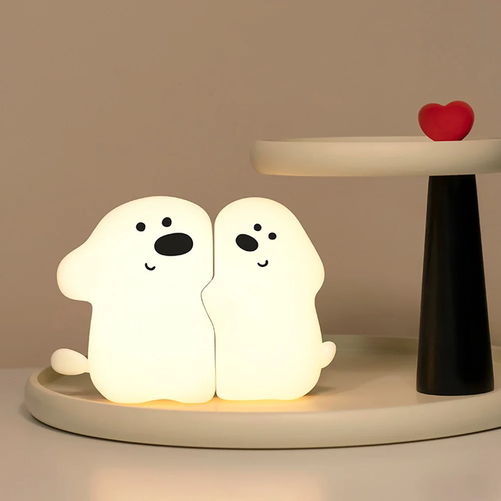 Creative puppy silicone lamp Bedroom bedside table fun with sleeping lamp Cute soft light USB charging decoration lamp