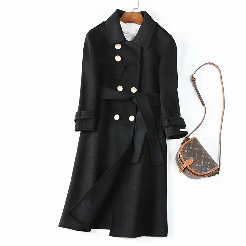 

Women's Double-Sided Wool Overcoat, Female Long Overcoat, Below the Knee, Simple Woolen Outwear, Casual Fashion, Winter, 2024