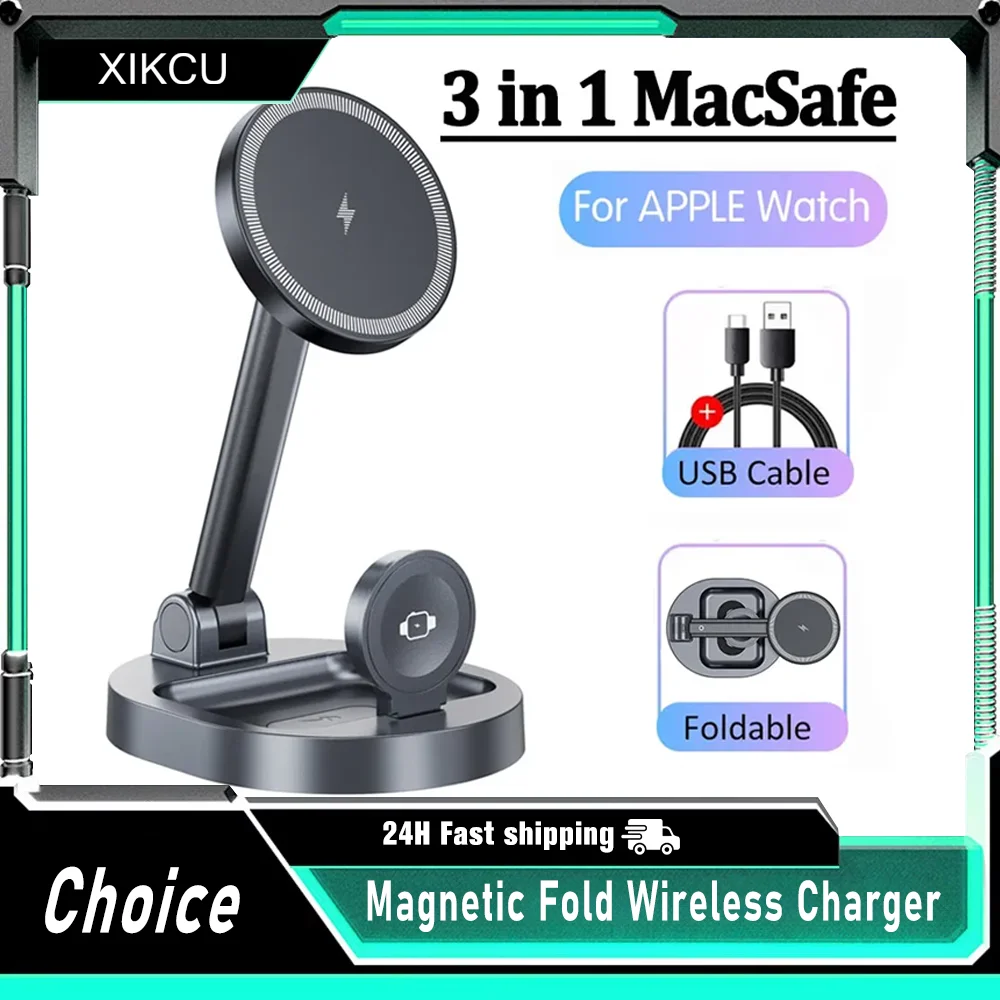 

Магнитная подставка для беспроводного зарядного устройства 2 в 1, подставка для Magsafe iPhone 13 14 15 16 17 Pro Max Apple Watch Airpods, станция быстрой зарядки