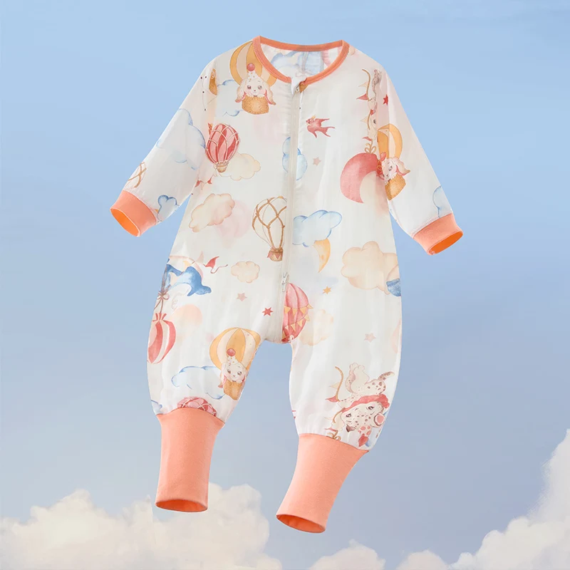 Toddlers Baby Summer Bamboo Cotton Long Sleeves Pajamas Zipper Footed Romper Children Gauze Nightgowns Boy Girl Sleepwear 1-6T