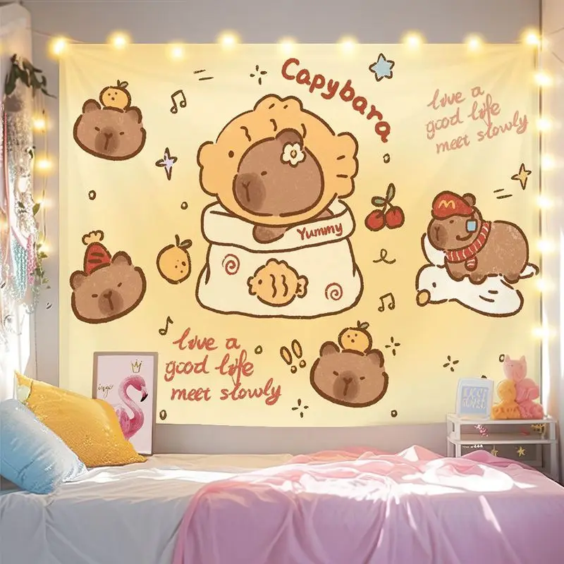 VIKAMA Toast Cat Tapestry Wall Hanging Home Decor for Bedroom Living Room Milk Coffee Cartoon Butter Cat Hymn Hand drawn Warm