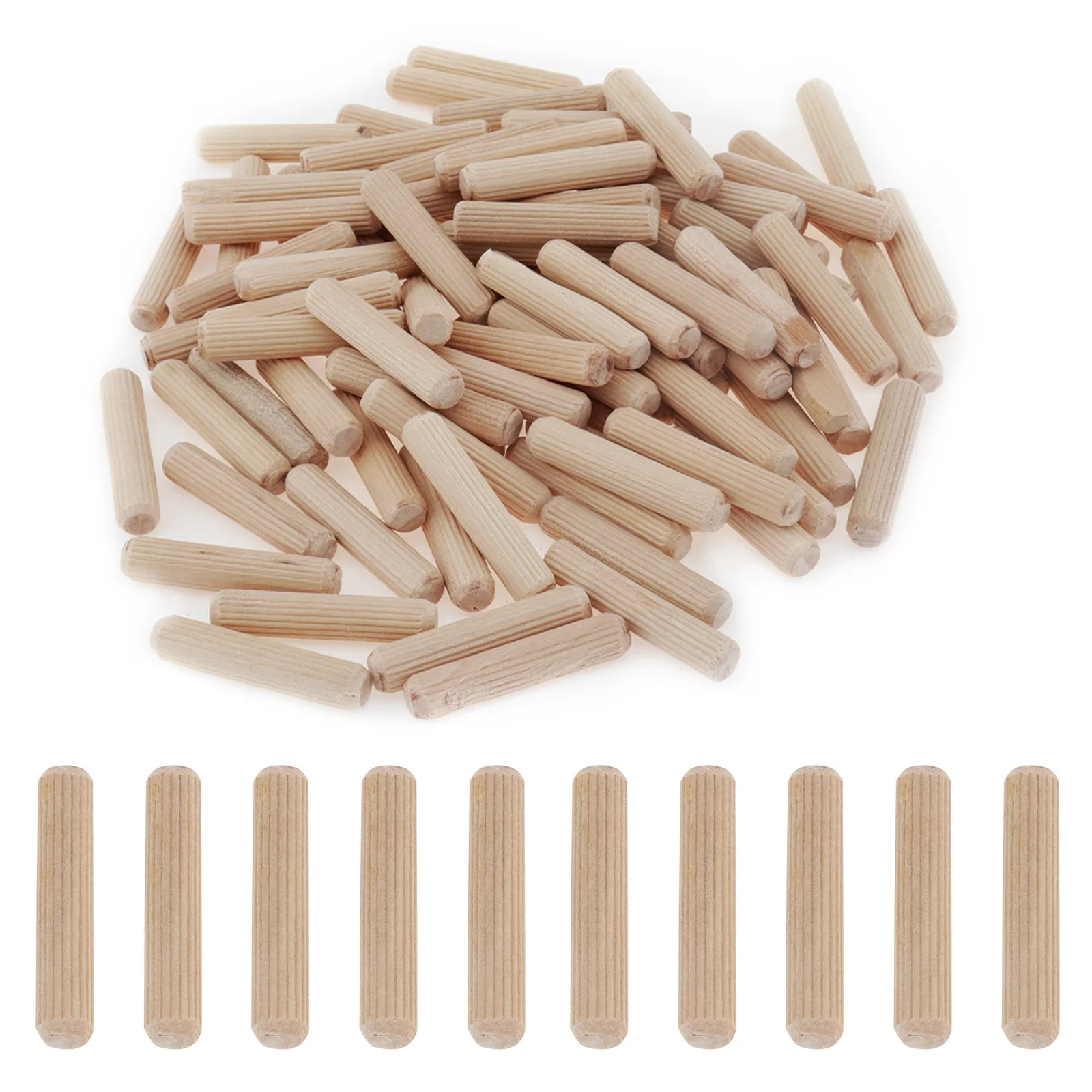 

100pcs Wooden Dowels Hard Wood Grooved Plugs Furniture Cabinet Drawer Round Fluted Pin Wood Craft Woodworking Doweling Jig Kit