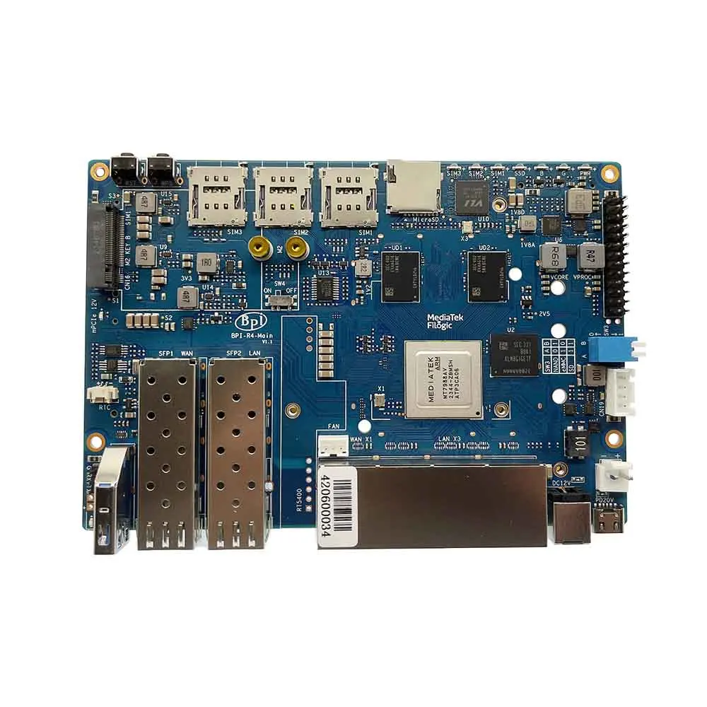 Banana Pi BPI-R4 MT7988A 4 GB DDR4 8G eMMC 128 MB SPI NAND Flash Smart Router Board Optionales Gehäuselüfter-Netzteil