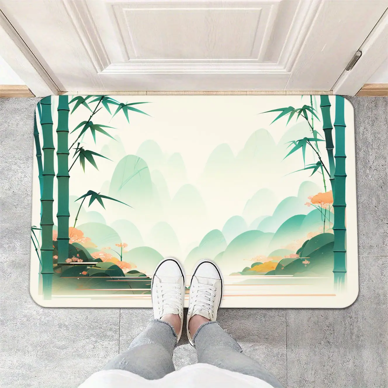 

MatMuse Serene Bamboo Mountain Forest Chinese Zen Watercolor Soft Diatomaceous Earth Mat Floor mats Doormat Living Room Door Mat