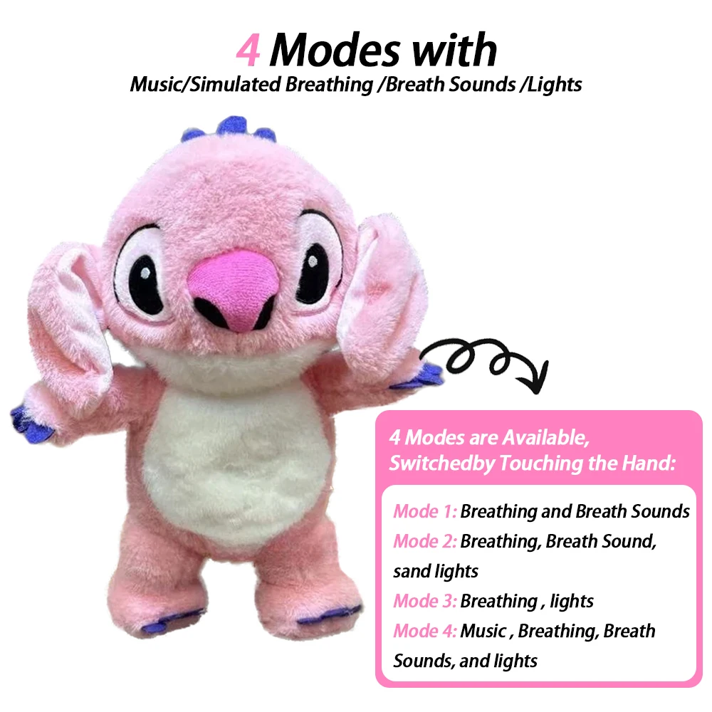 4 Modes Original Schlummer Sleeping Time Baby Breathing Anxiety Angel Sensory Toys with Hug Stuffed Plush Stitch and Angel