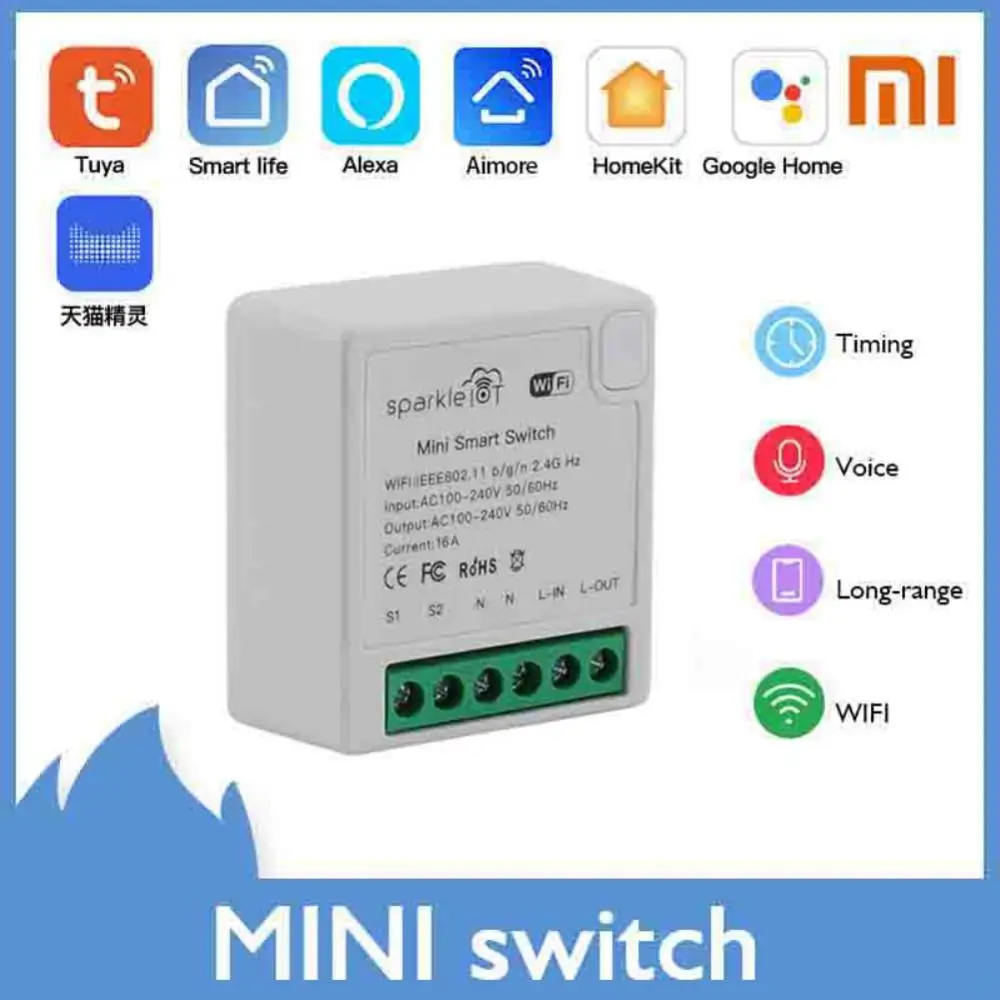 Mini interruptor de luz inteligente Tuya, WIFI, 2 vías, Control remoto, Alexa, Alice Home, Smart Life