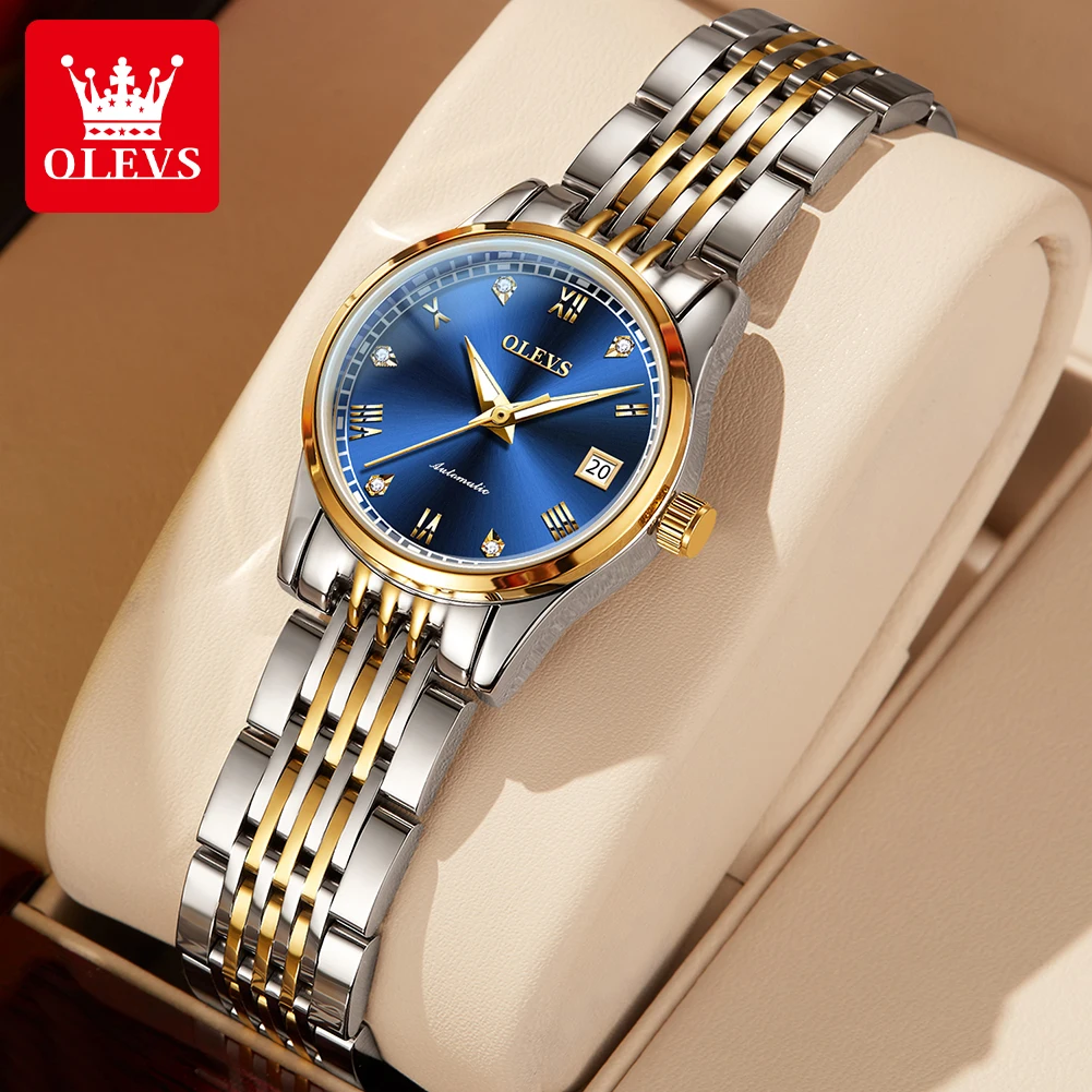 OLEVS Luxury Women\'s Watches Calendar Stainless Steel Strap Fully Automatic Mechanical Watch Original Fashion Lady Wristwatch