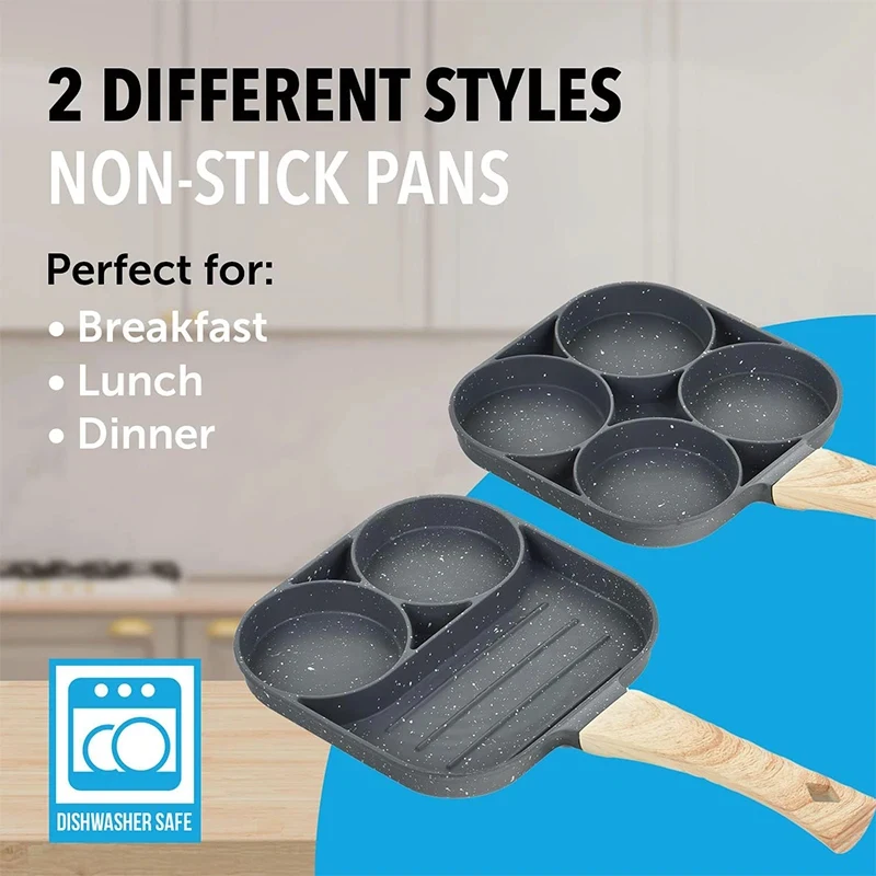 Pancake Egg Frying Pan 4 Cups Omelet Poached Egg Pan for Breakfast Divided Coating with Non Sticking Handle view 2