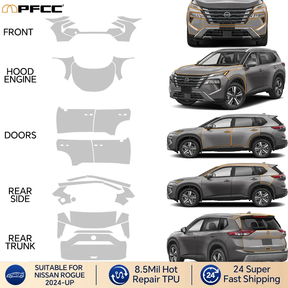 

Для NISSAN ROGUE 2024-2025 ТПУ комплект кузова автомобиля пленка предварительно вырезанная защитная пленка для краски прозрачный бюстгальтер прозрачная пленка для аксессуаров PPF