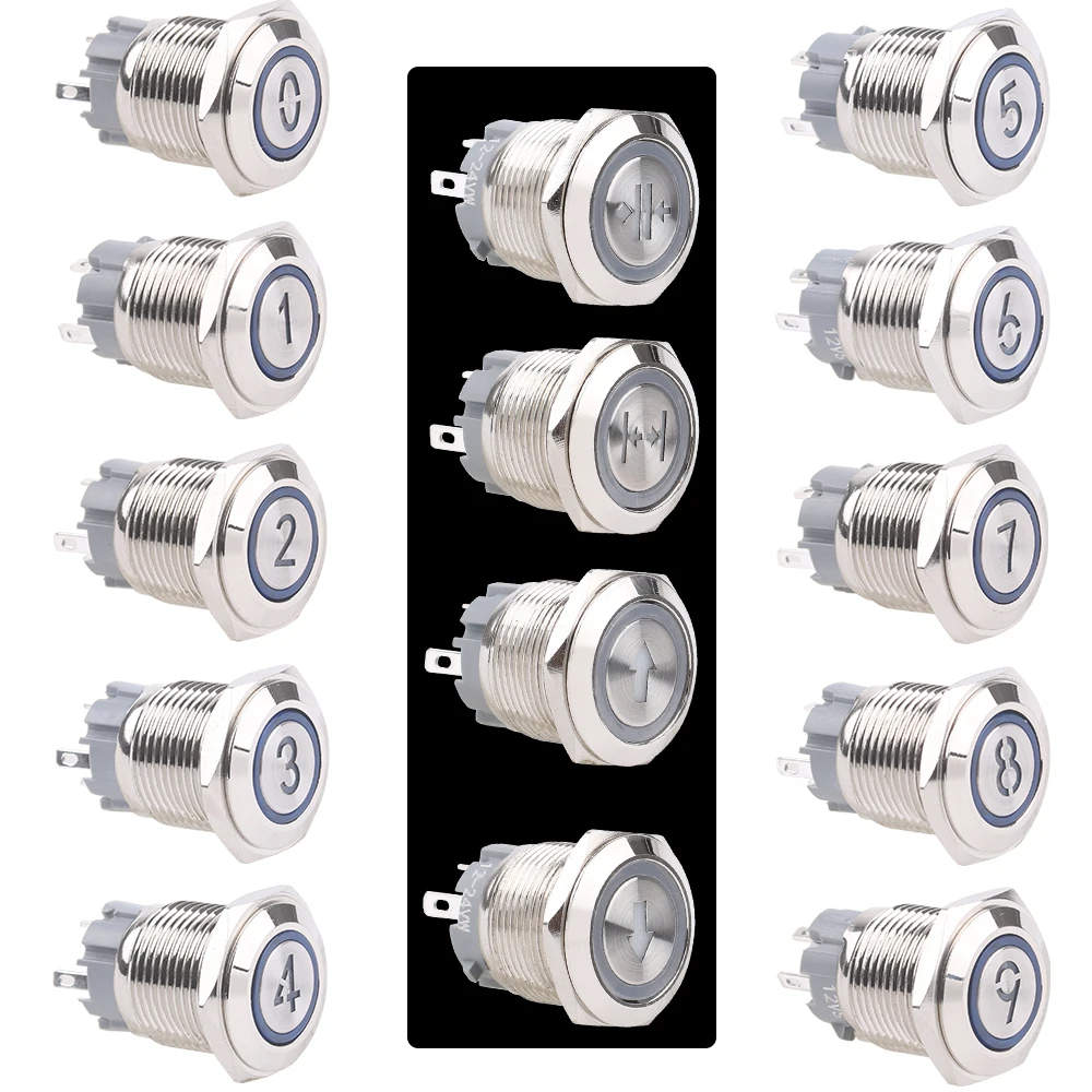 16/19/22mm Momentary Reset Waterproof Number Letter 0 1 2 3 4 5 6 7 8 9 10 Metal Push Button Switch Led Elevator Lift Alarm bell