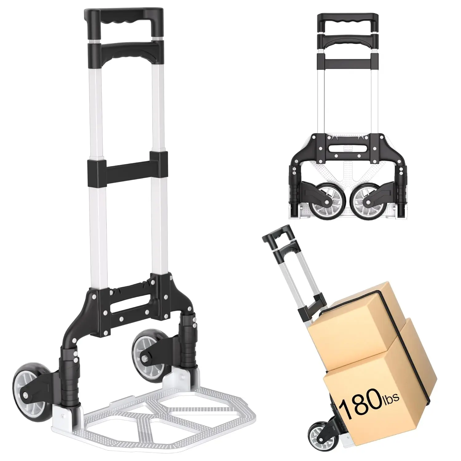 

Folding Hand Truck - Aluminum Portable Dolly Cart with Telescopic Handle, Bungee Cord Compact Lightweight Foldable Luggage Cart