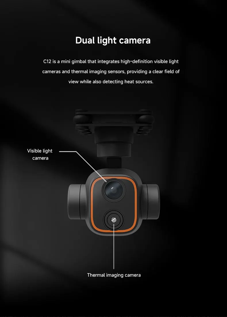 SKYDROID C12 intelligent tracking dual photothermal imaging digital zoom 2K high-definition three-axis pod gimbal