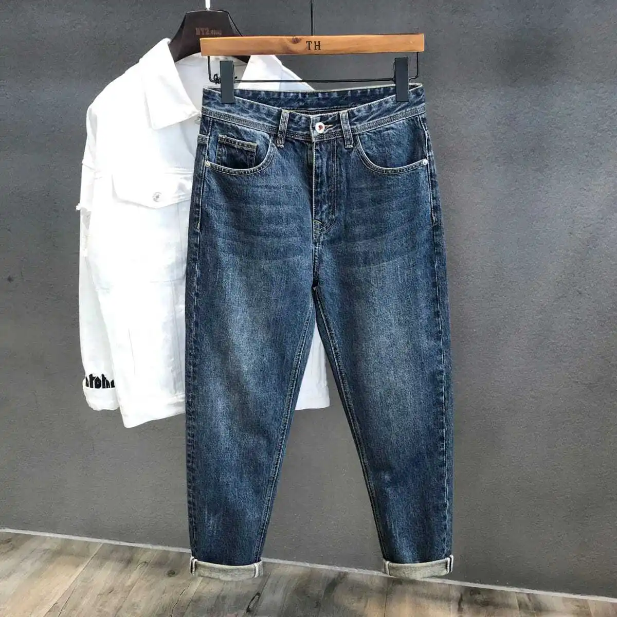 Autumn and Winter Retro Loose Jeans Men's Loose Straight Pants Clothing Harlan Large Size Overalls Man Casual Long Pants Men