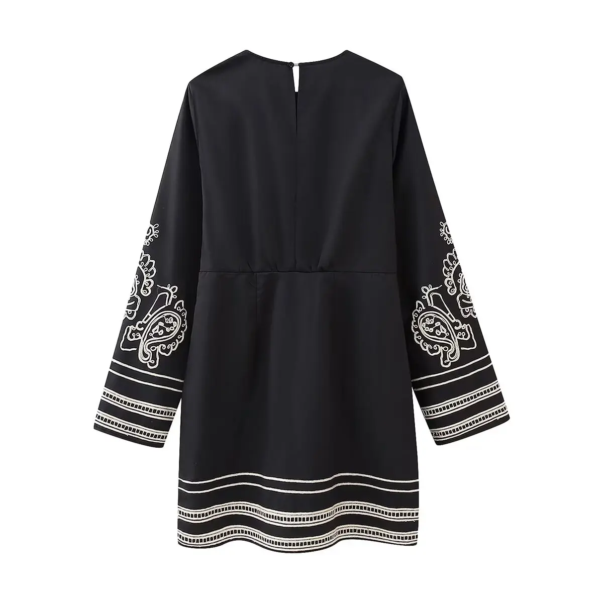 DiYiG WOMAN 2024 خريف موضة جديدة كسول فستان مطرز أنيق رقبة مستديرة كل مباراة كم طويل تنورة صغيرة Vestidos Mujer #2