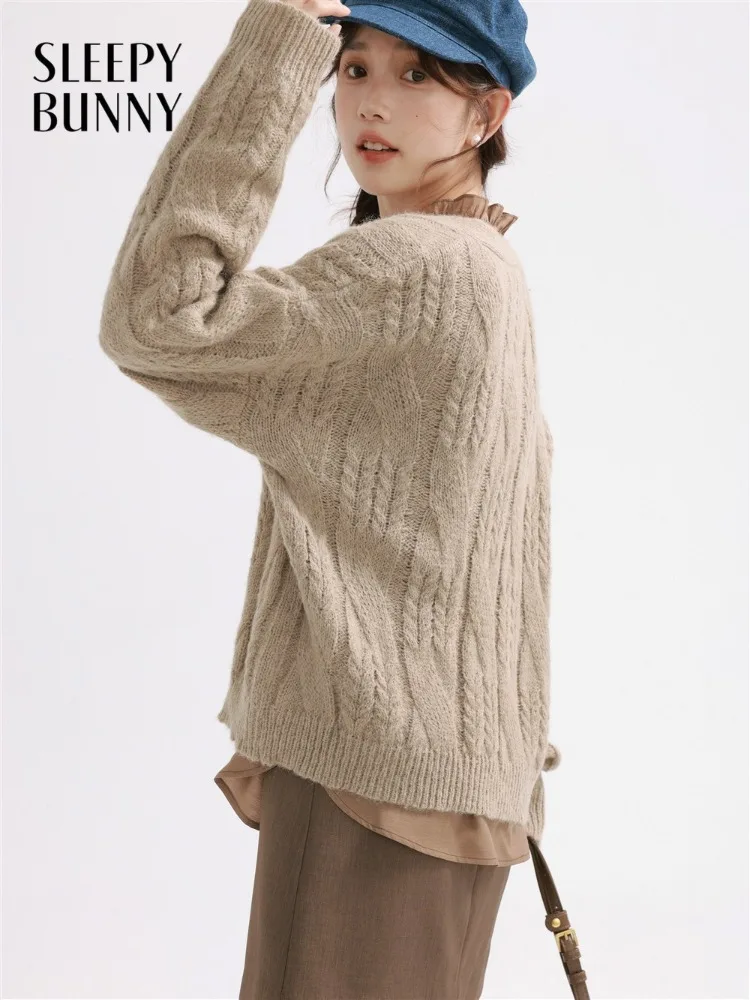 

Wool Cardigan Cozy Loose Women Lady Knit Sweater Jacket Vintage V-Neck Outerwear Warm Toggle Closure Casual Relaxed Style Coat