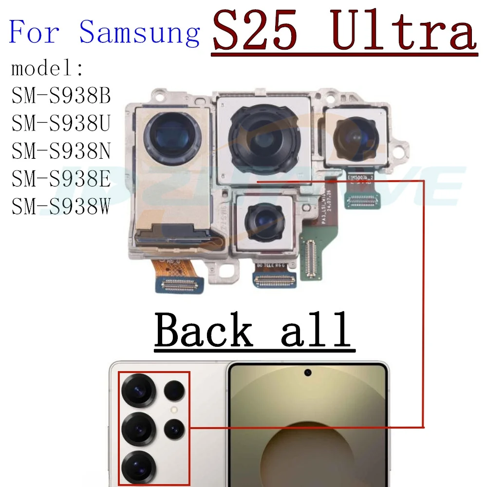 

Модуль задней передней камеры для Samsung S25 Ultra S25Ultra S938B S938U Фронтальная селфи Задняя основная камера Гибкий кабель Запчасти