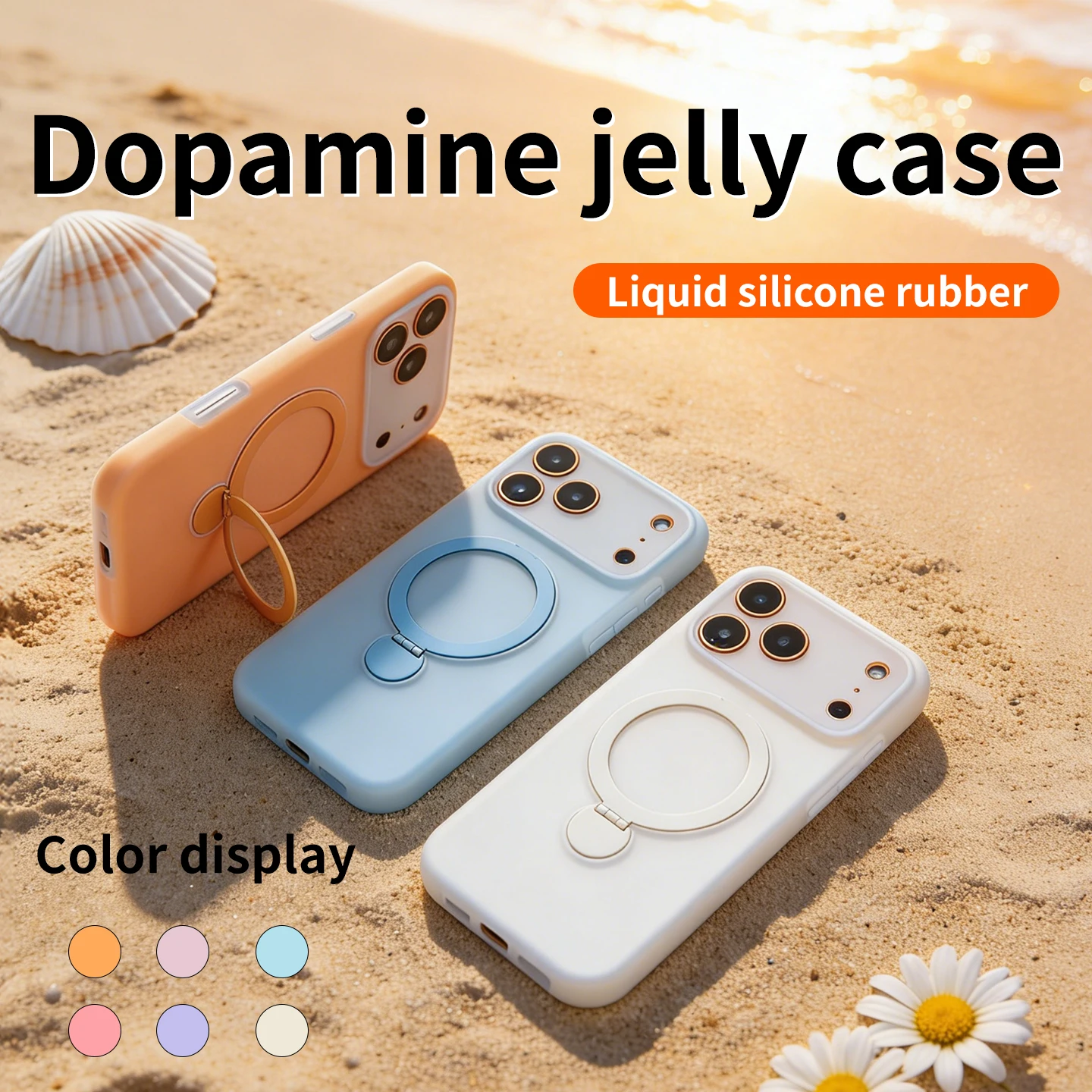 

Dopamine Jelly Metal Magnetic Stand Case For iPhone 17 Pro Max 16 15 14 13 For Magsafe Liquid Silicone Rotating Kickstand Cover