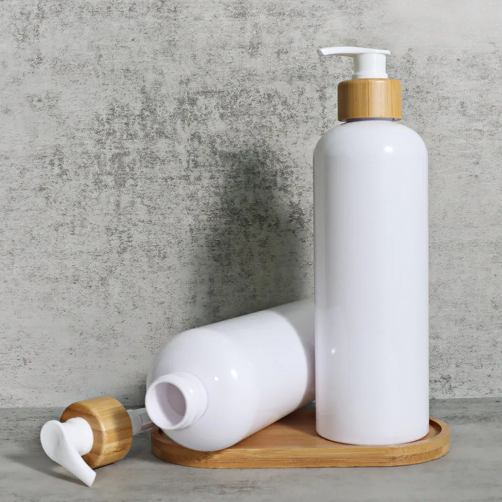 500ml Soap Dispensers Bottles White Sub-Bottling Dish Soap Bamboo Pump Bathroom Soap Bottle Refillable Lotion Container