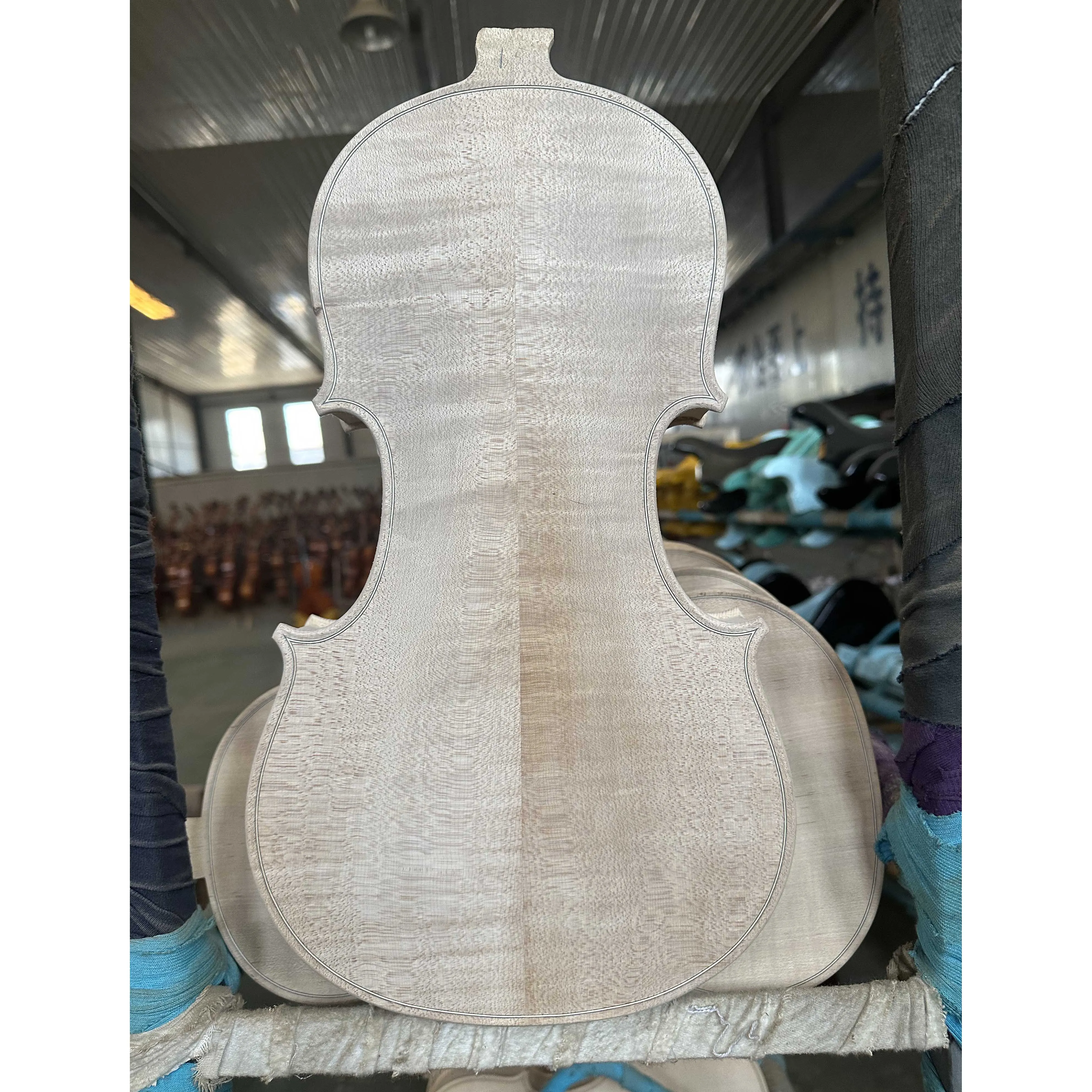 16.5-inch unfinished white viola, viola body, upper half of European maple and fir