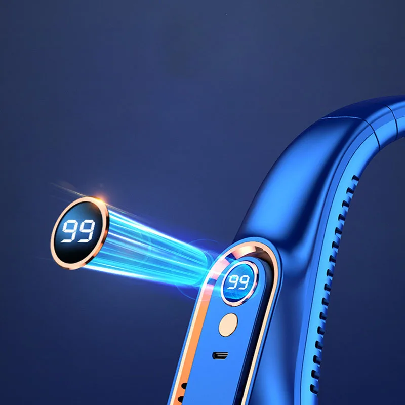 LED Display Portable Neck Fan Hanging Air Cooler Electric Fans Bladeless Rechargeable Ventilador Cooling Fans Neckband Outdoor