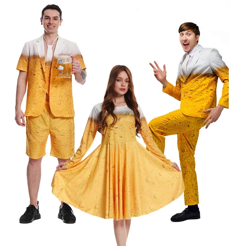 

❤2026★ Men's Womens Oktoberfest Suit Costume Fancy Dress Up Adult Suit Clothes Role Play Yellow Beer Party Fantasia Costumes❤