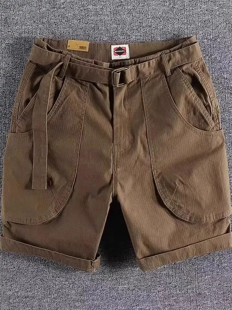 

Retro Cotton Workwear orts Men's Summer Four-Five Sided Trendy Straight Leg Breathable Comfortable Loose Fit Casual Pants