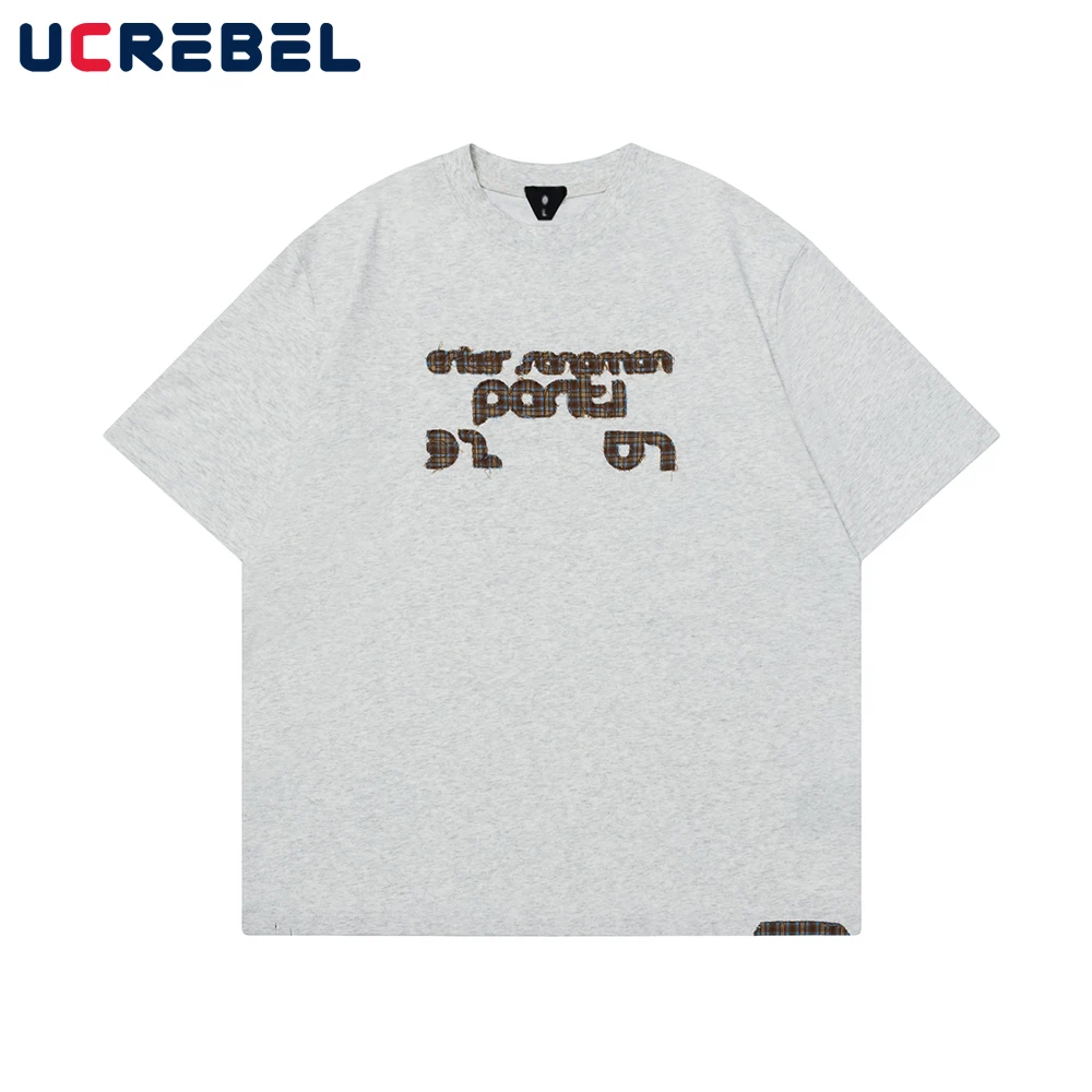 

Patch Letter Short Sleeve T-shirt Mens Patchwork High Street Summer Crew Neck Half-Sleeve Baggy Half-Sleeve Tee Men
