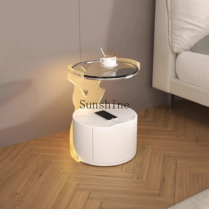 

Cream wind acrylic bedside table villa bedside table smart light with solid wood edge few