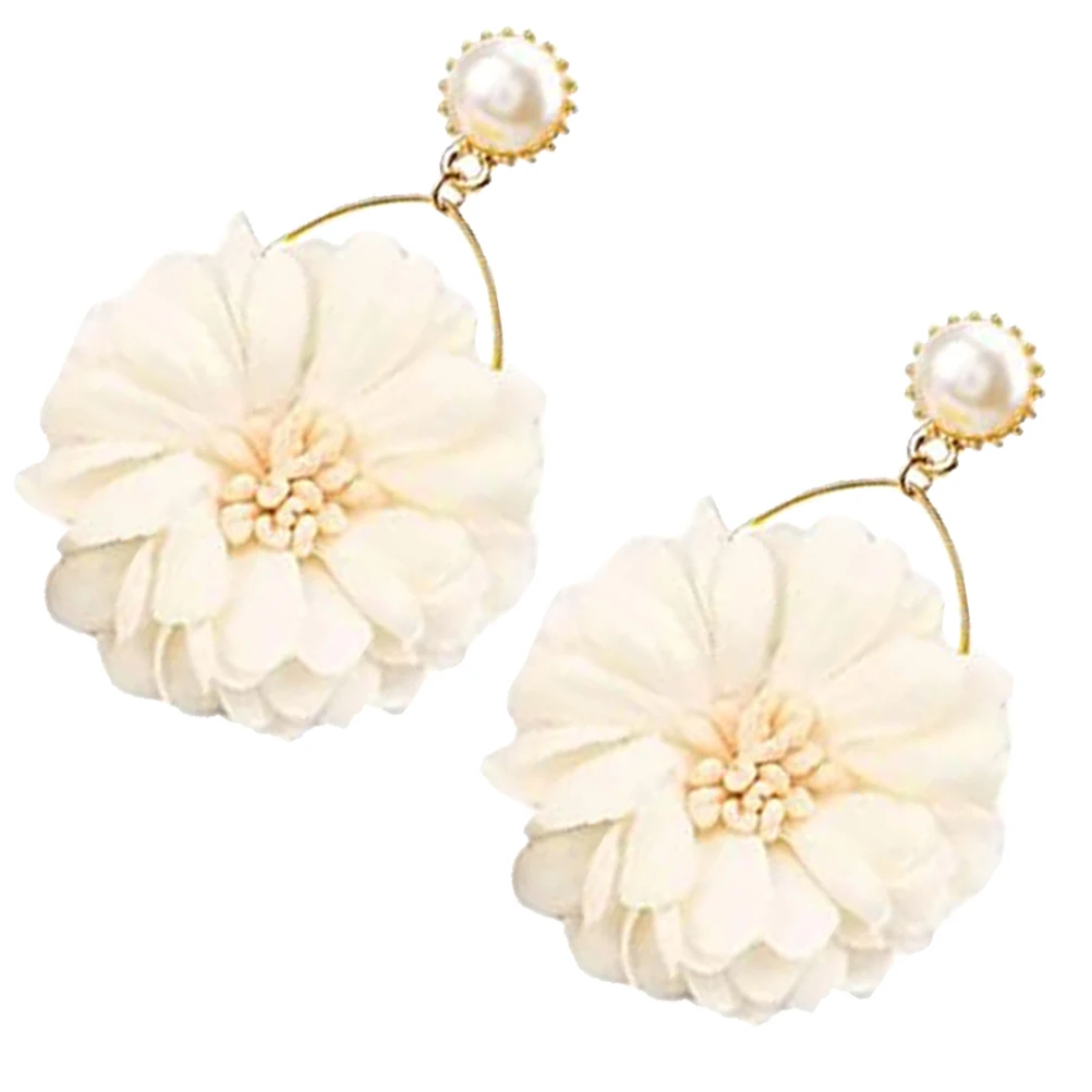 

Fabric Flower Dangle Earrings for Women Stylish Elegant Party Fashion Jewelry Long Flower Earrings For Women Wear Alloy