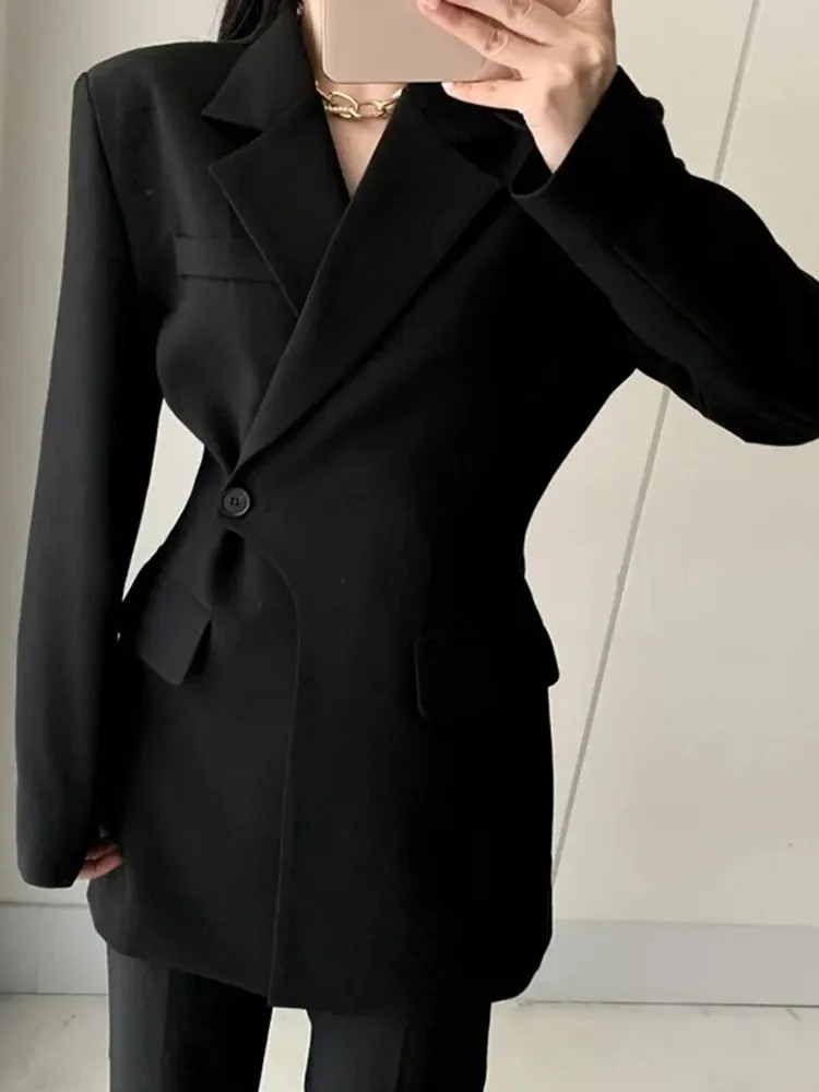 BPN-Blazers informales asimétricos para mujer, chaquetas ajustadas coreanas de manga larga con cuello con muescas, ropa de estilo femenino