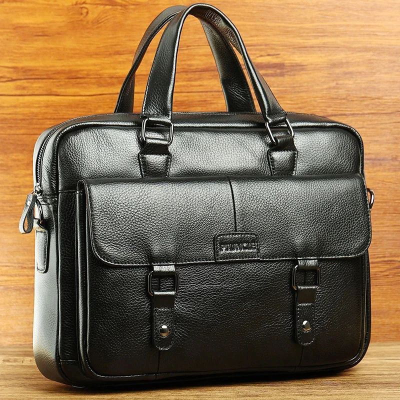 Maletín de cuero genuino para hombre, bolso ejecutivo de lujo, bolso de hombro de piel de vaca, portátil, Mensajero de trabajo de negocios, bolso lateral cruzado