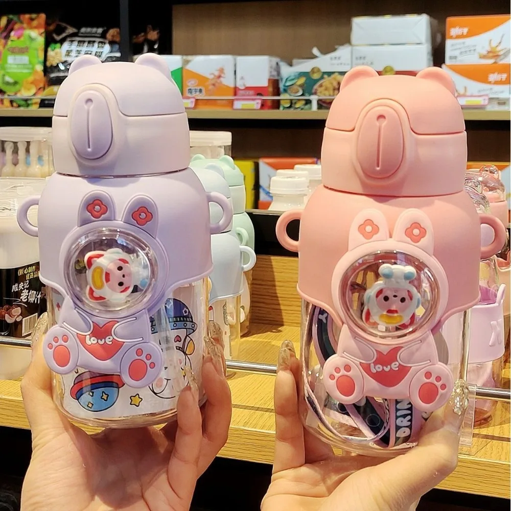 600ML Cartoon Kids Water Bottle Plastic Water Cup With Straw For Children School Leak Proof Outdoor Drinking Bottle Tumbler