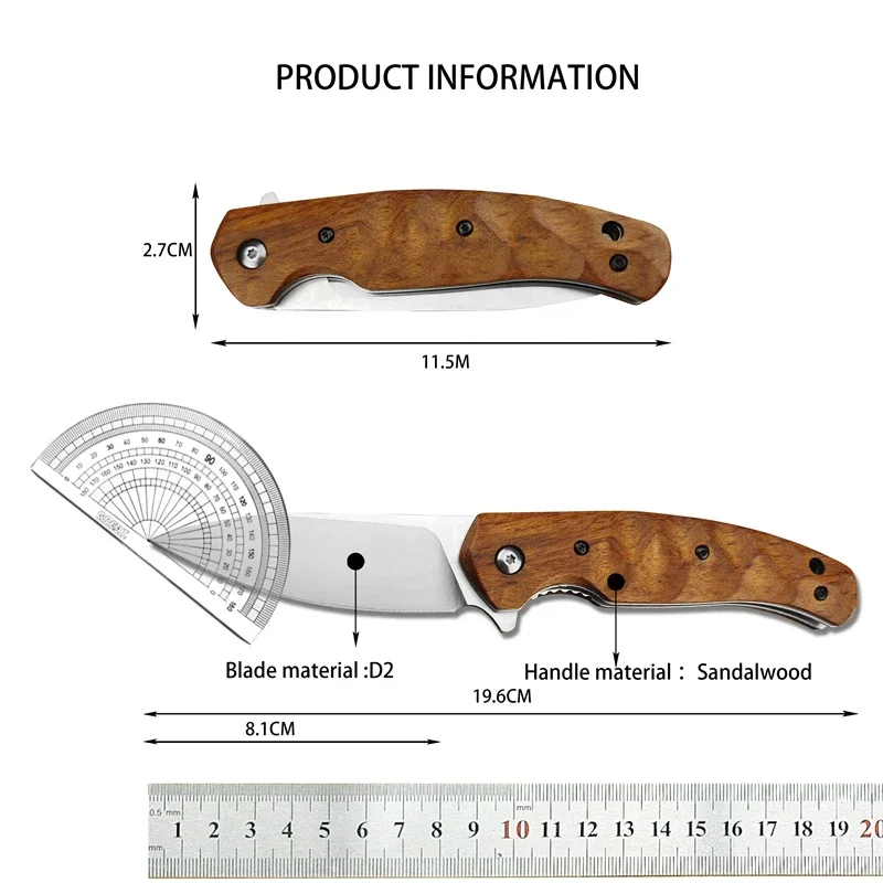 High Quality Fox FX308 Folding Knife Sandalwood Handle, Self Defense D2 Blade Outdoor Survival Fishing EDC Camping Rescue Hiking