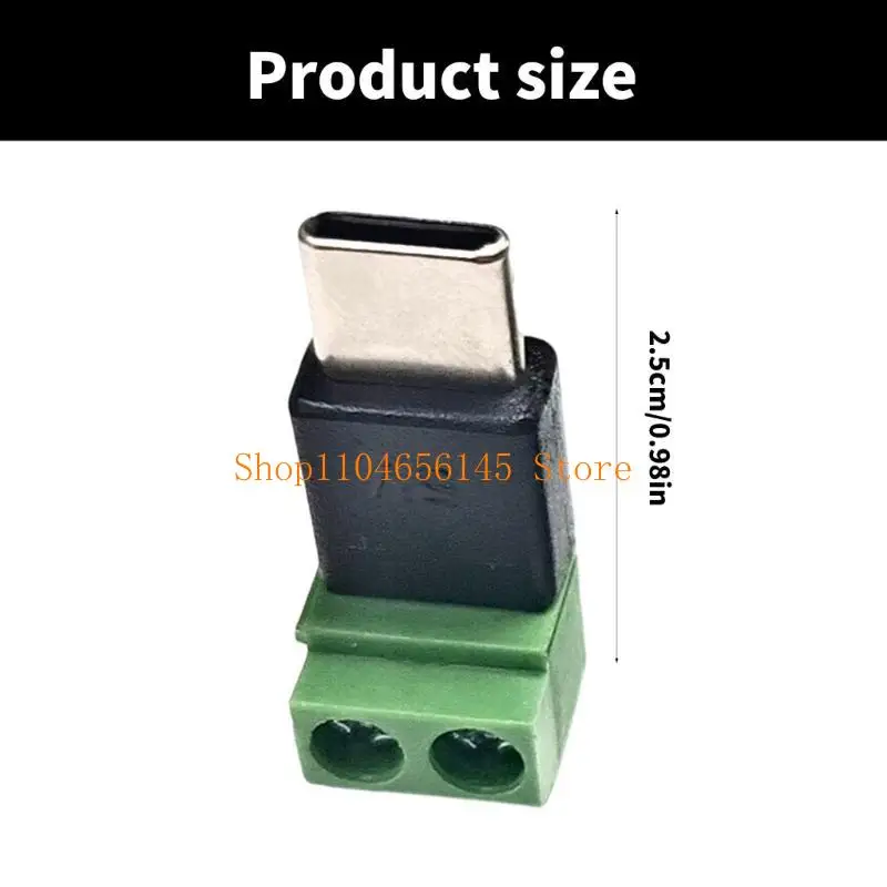 Type C Male 5V to 2 Pin No Solder Green Terminal Adapter Quick Connection Head for Charging Phones Tablets and More