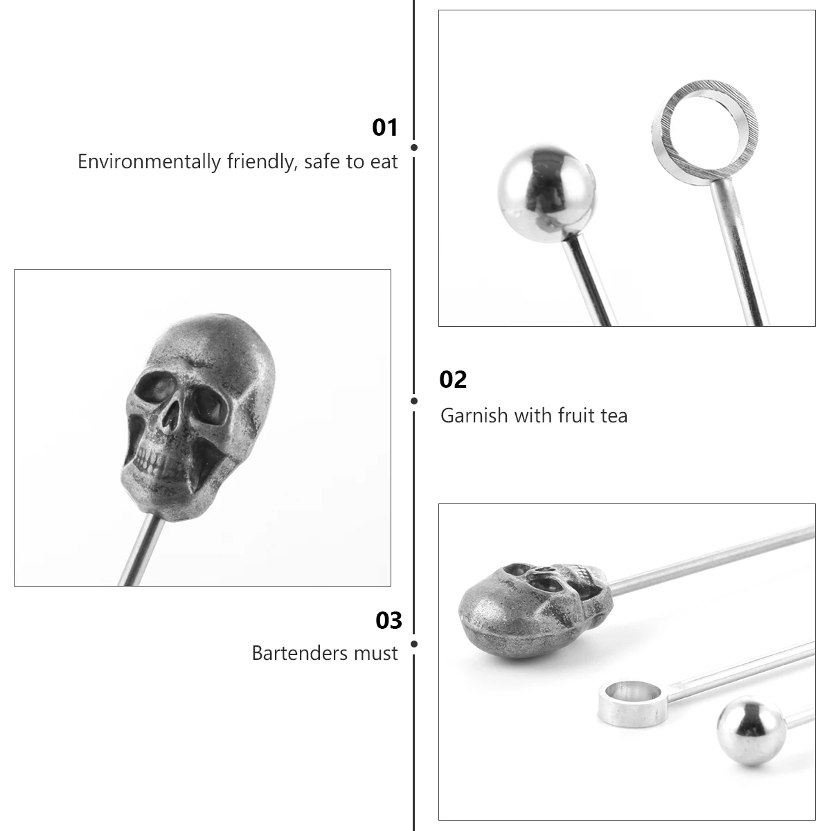 

9pcs Stainless Steel Cocktail Picks Fruit Picks Bartending Tools Stirring Sticks Bar Decoration For Home Party Drink