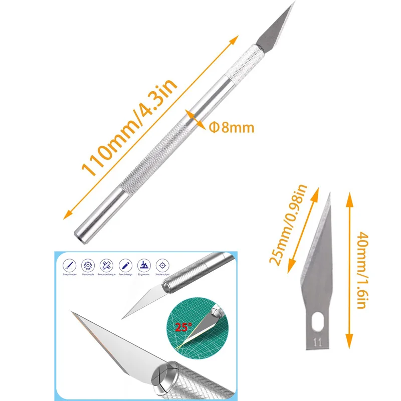 Engraving Non-Slip Metal Knife Kit #11 Blades Cutter Craft Hobby Knives for Mobile Phone PCB Repair Hand Tools
