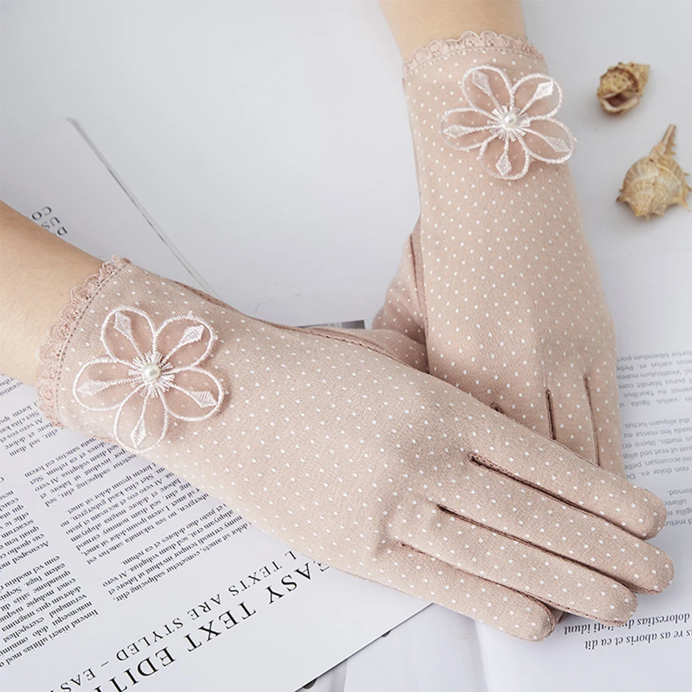 

Elastic Thin Lace Cotton Breathable Anti-UV Driving Gloves Sunscreen Gloves Mittens Touch Screen