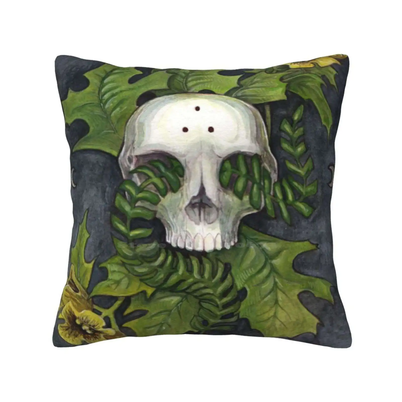 And Fern Pillows Case Bedroom Home Decoration Skulls Witchcraft Plants Poison Goth Wicca Flowers Bones Watercolor