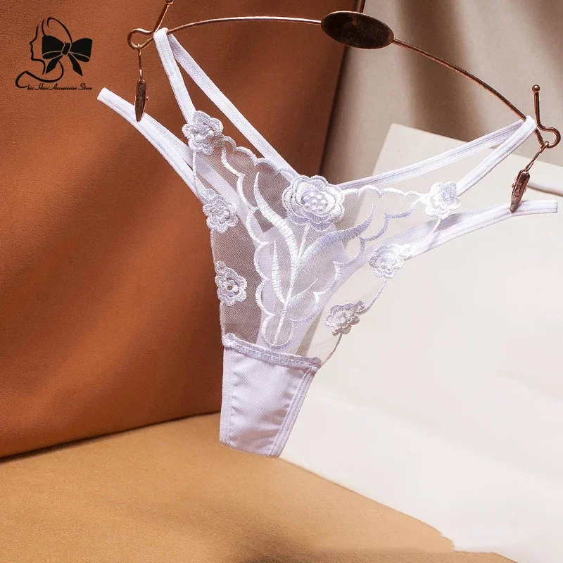 Sexy Women Panties Breathable G-String Seamless Lace Sexy Thong Ladies Cross Belt Soft Thin Hollow Transparent Female Panties