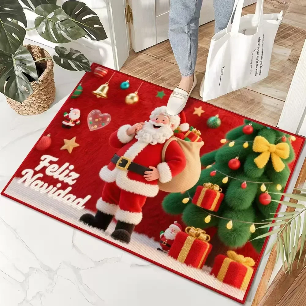Merry Christmas Santa Claus Dwarf Carpet Party Living Room Sofa Bedroom Bedside Study Entrance Door Rug Non-slip Decor Mat