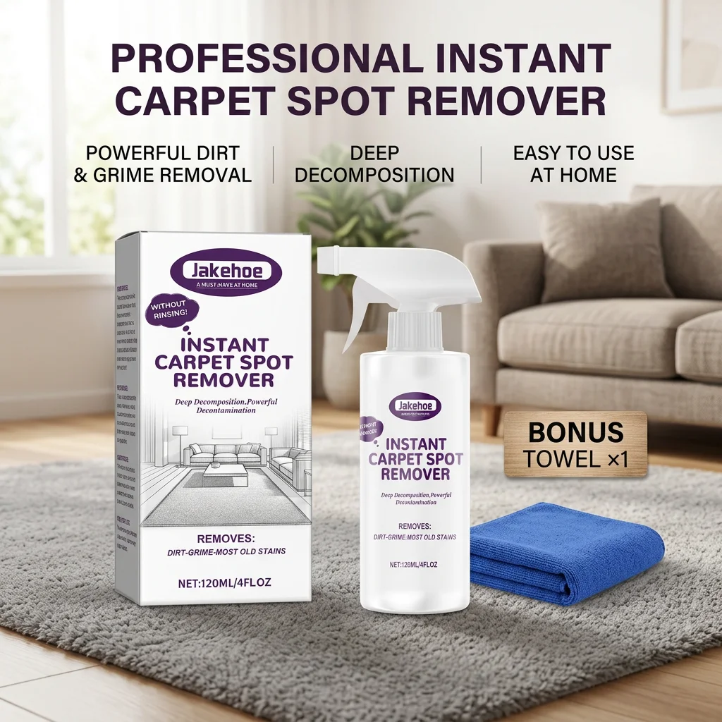 JAKEHOE Instant Carpet Spot Remover Spray Fast Decompose Oil Stains Grime Removes Odors No-Rinse Household Fabric Stain Cleaner