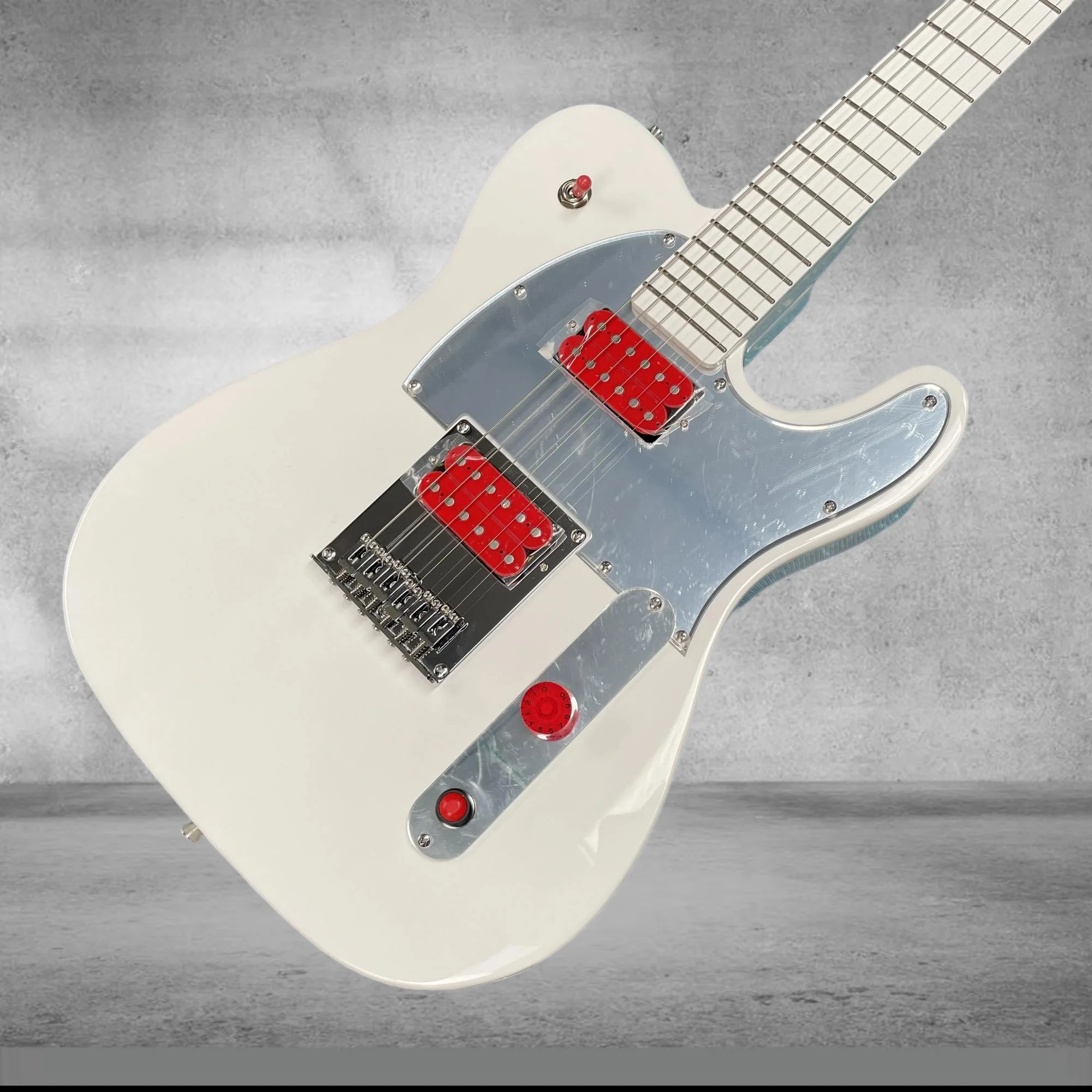 2026 Hot White Guitar with Maple Fingerboard and Red Master Volume Knob, Beginner Family Version  Guitar