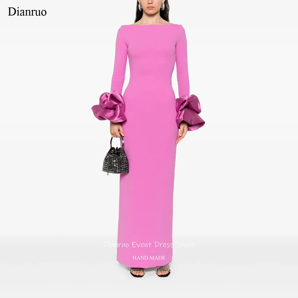 

Dianruo Ruffled Cuffs Dubai Evening Dresses Satin Floor Length فساتين سهرة Glamorous Straight Prom Gowns Customized