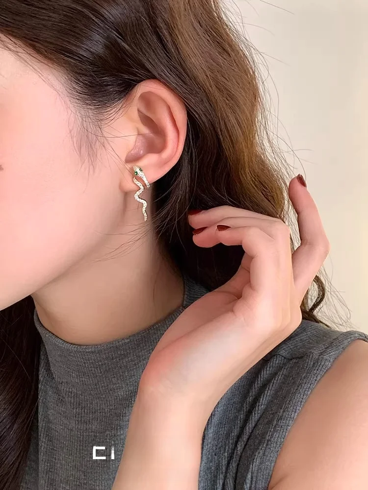 original-iyun-s925-silver-needle-snake-ear-studs-double-wear-lightweight-luxury-vintage-earrings-faionable-jewelry