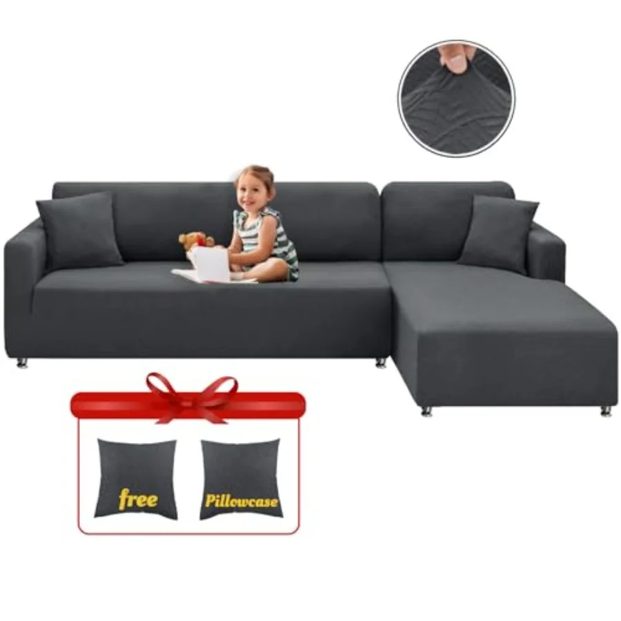 

Sectional Couch Covers High Stretch 2 Pieces L Shape Sofa Cover with 2pcs Pillowcases Corner Couch slipcovers Chaise Cover with