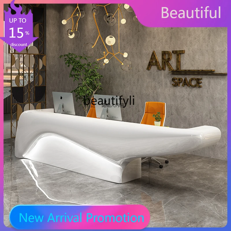 

Paint Reception Desk Company Office Special-Shaped Large Creative Barber Shop Milk Tea Shop Cashier Counter