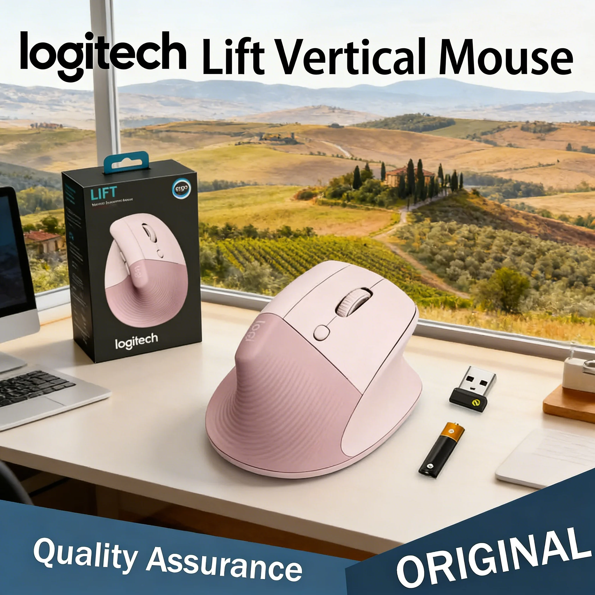 

Logitech Lift Ergonomic Vertical Bluetooth Wireless Mouse Small Size for Business Office Use Can Switch between 3 Devices