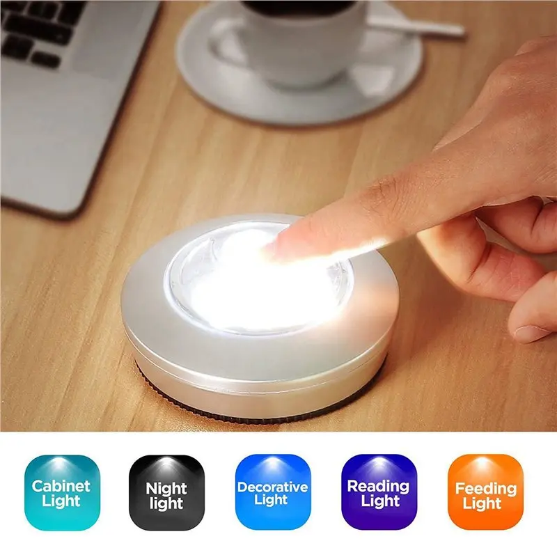 【EFFICIENT 】20 Pack LED Battery-Powered Wireless Night Tap Press Lamp Stick-On Push Safe Lights For Hallway Kitchen Bedroom Silv