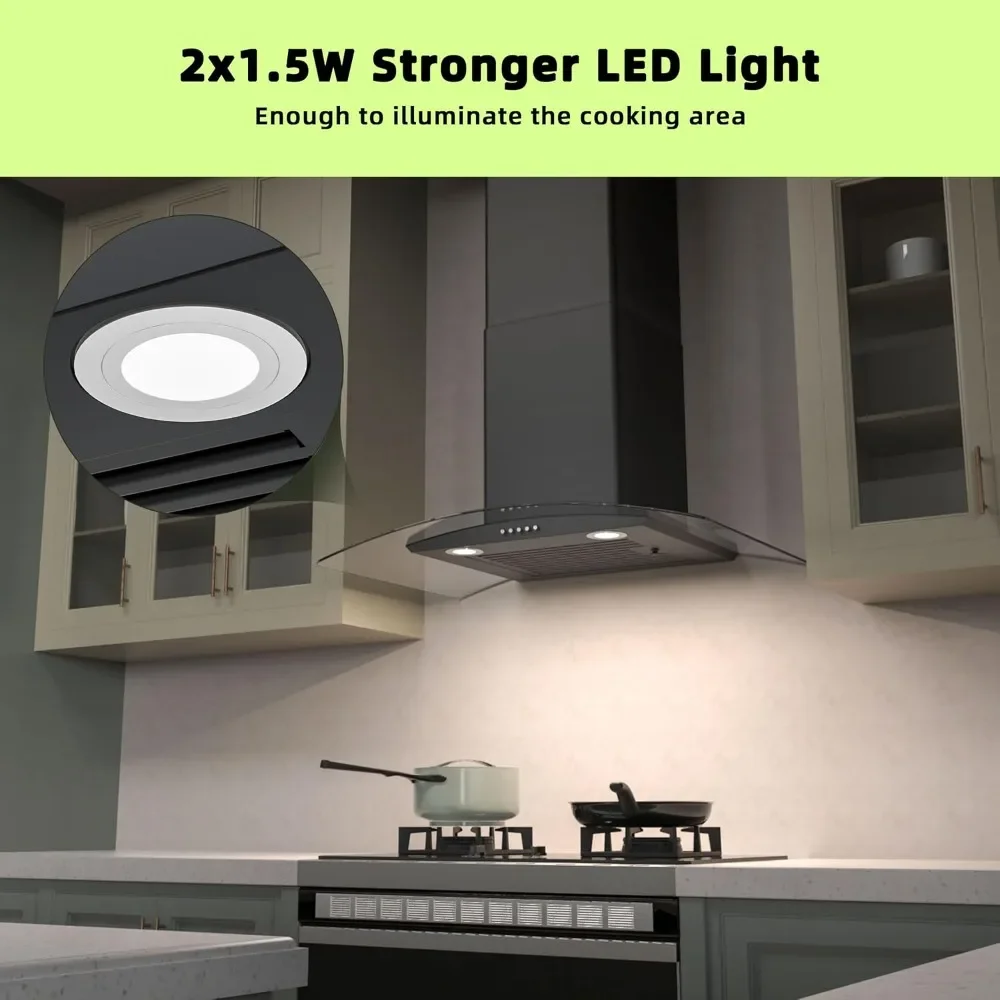 30 Inch Black Wall Mount Range Hood 400 CFM 3 Speed Push Button LED Light Stainless Steel Permanent Filters Charcoal Vent